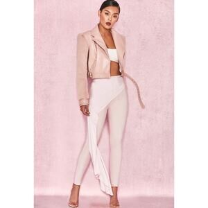HOUSE OF CB Caixa Pale Light Pink Front Drape Asymmetric Trousers Pants Large